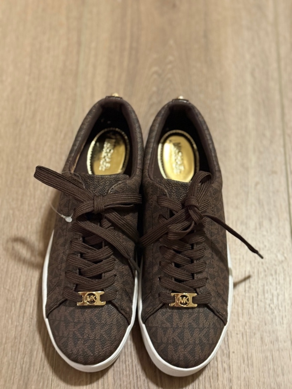 Michael Kors Chocolate Brown MK Logo Low-Top Sneakers - Picture 6 of 12